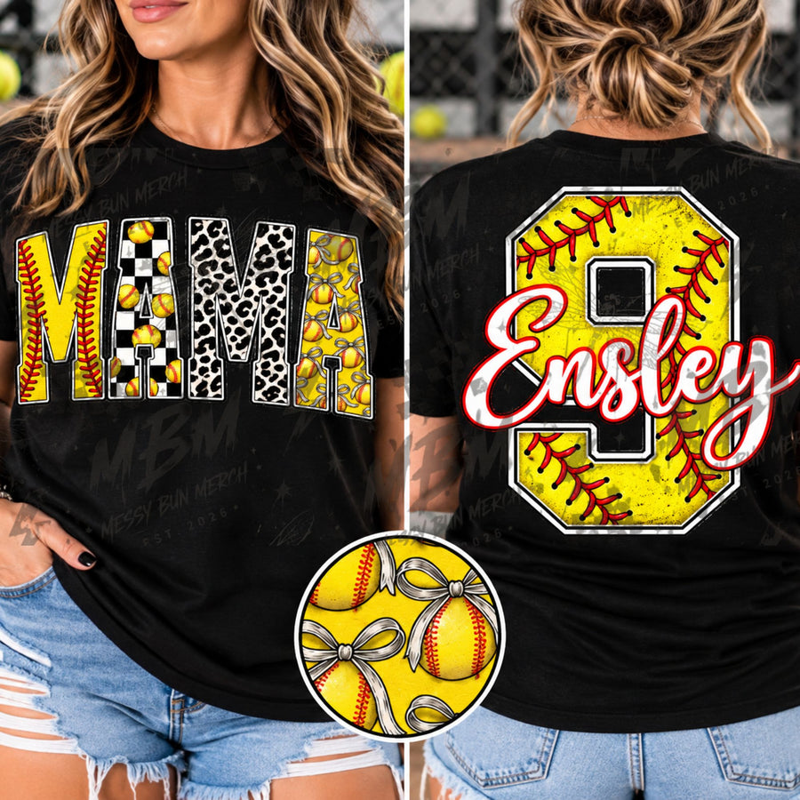 Softball Mama Mixed Lettering – Personalized Name & Number Shirt