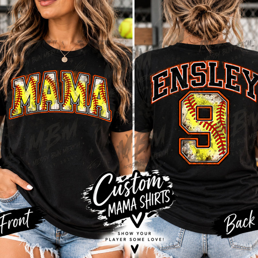 Softball Mama Varsity Letters – Personalized Name & Number Shirt