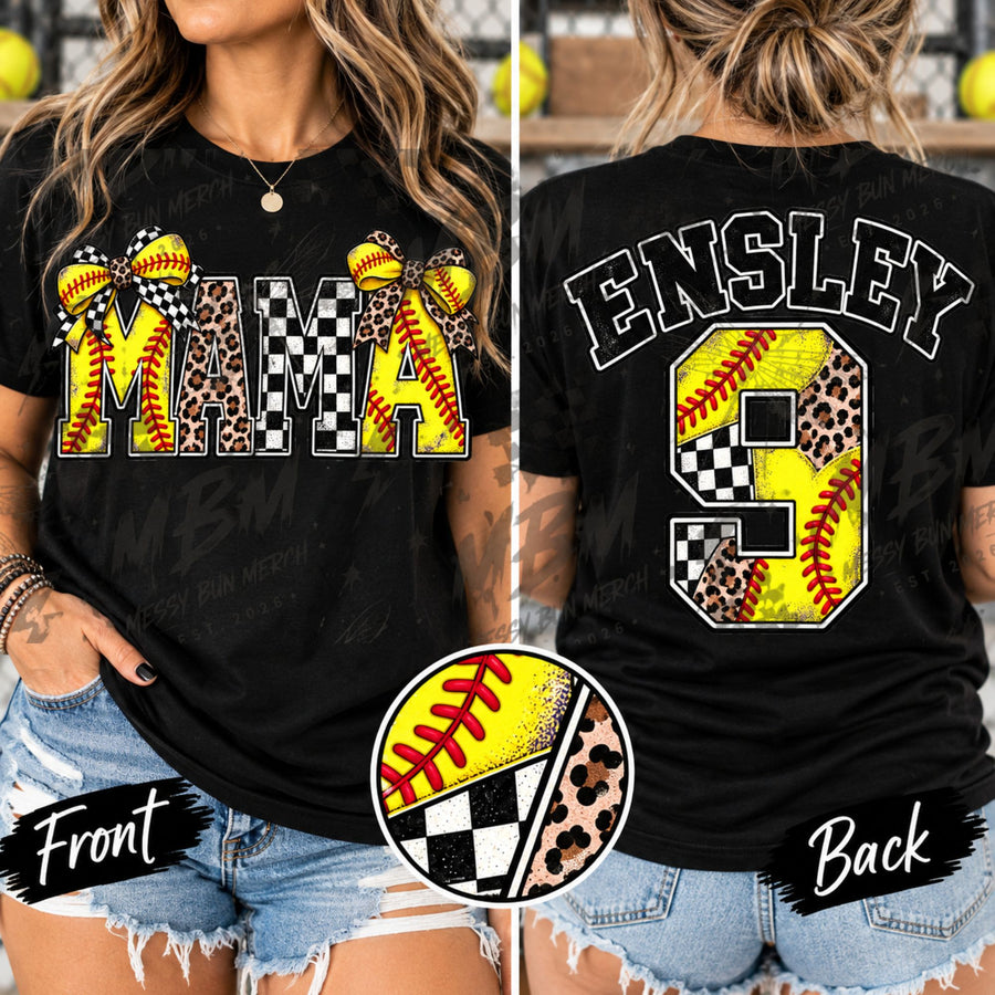 Softball Mama Bows & Mixed Patterns – Personalized Shirt