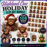 Highland Cow Holiday PNG Bundle – 108 Seasonal Designs