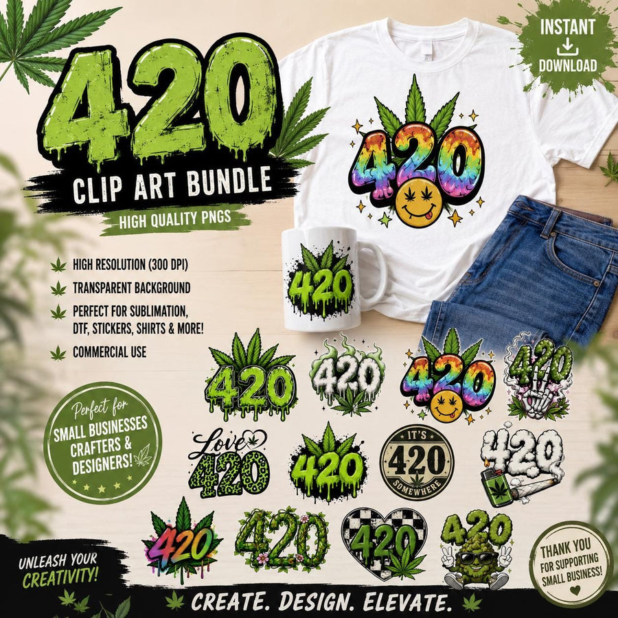 420 Clip Art Bundle PNG | Cannabis Clipart | Weed Sublimation Designs | Marijuana PNG | Stoner Graphics | Commercial Use