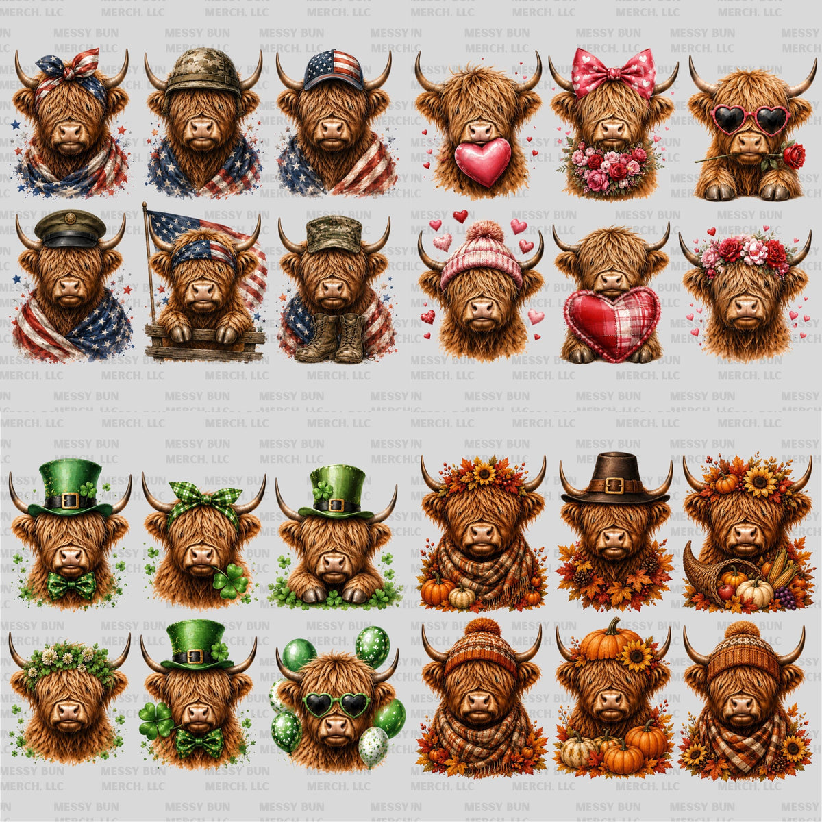 Highland Cow Holiday Clip Art Bundle | 108 PNG Designs (Digital Download)