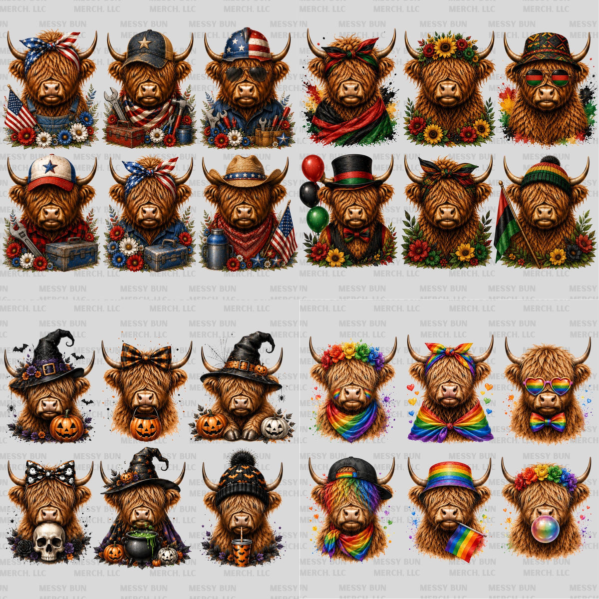 Highland Cow Holiday Clip Art Bundle | 108 PNG Designs (Digital Download)