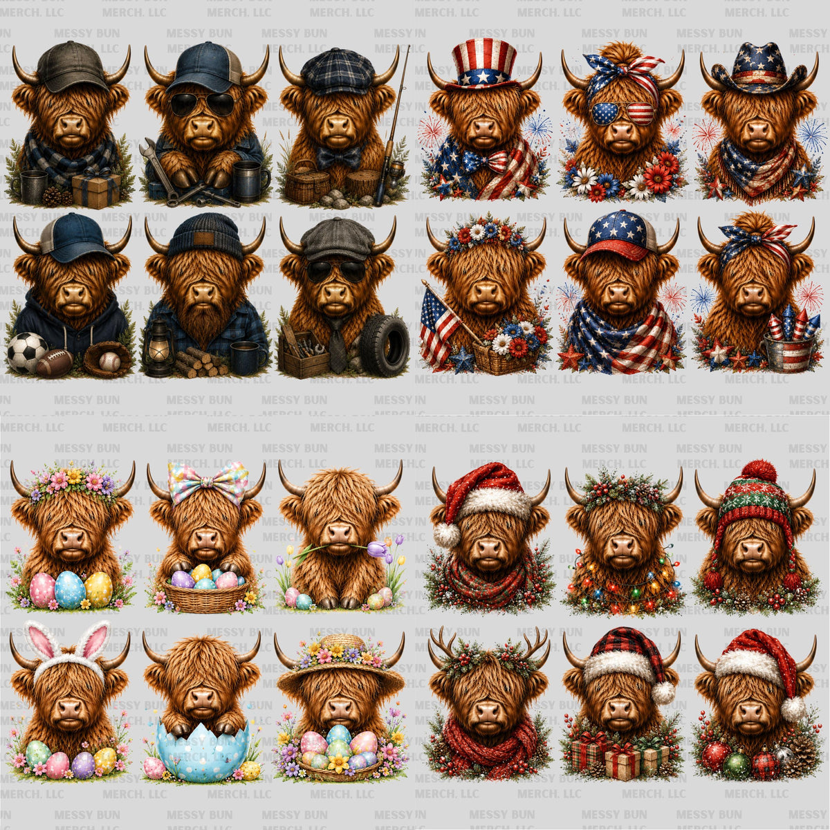 Highland Cow Holiday Clip Art Bundle | 108 PNG Designs (Digital Download)