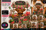 Highland Cow PNG Bundle, 10 Colorful Designs, Clover's Adventures Collection (Digital Download)