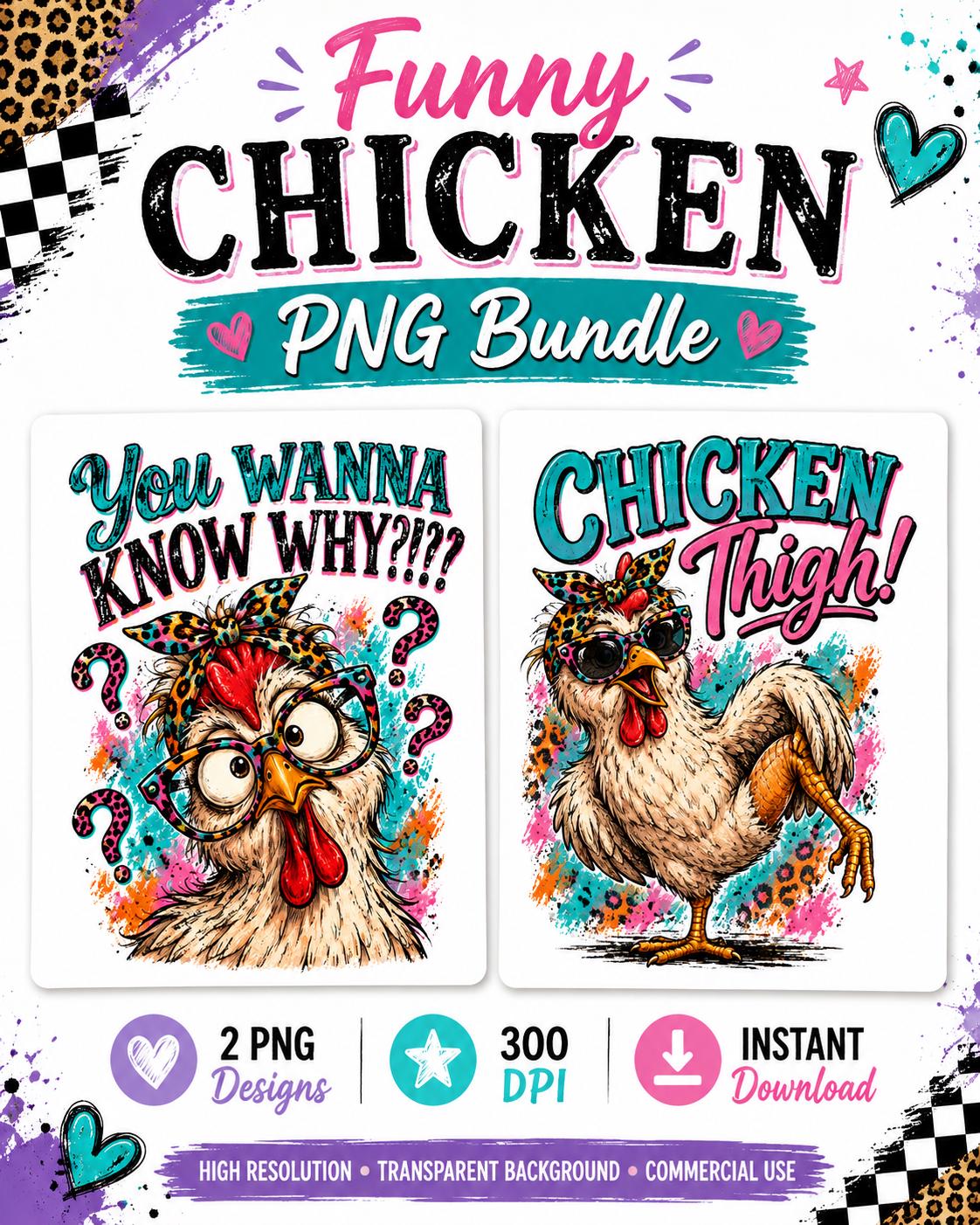Funny Chicken Thigh PNG | Sarcastic Front Back Shirt Design (Digital Download)