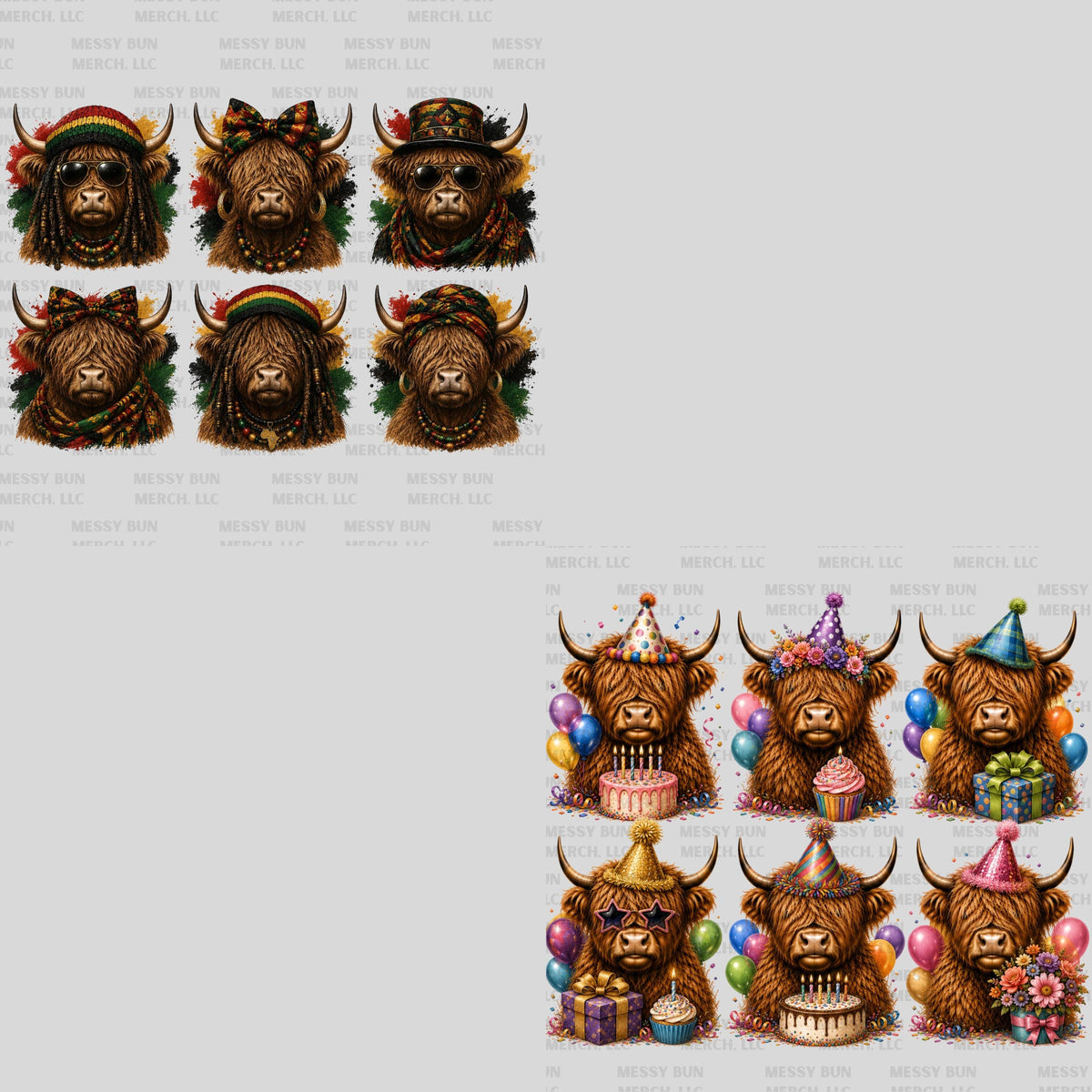 Highland Cow Holiday Clip Art Bundle | 108 PNG Designs (Digital Download)