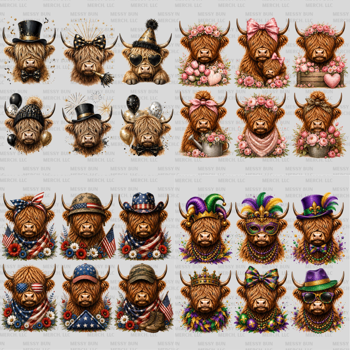 Highland Cow Holiday Clip Art Bundle | 108 PNG Designs (Digital Download)