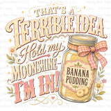 Hold My Moonshine PNG, Southern Humor Shirt Design, Banana Pudding Sublimation Graphic