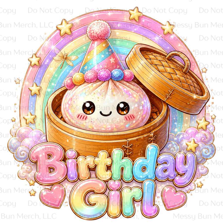 Birthday Girl PNG, Kawaii Dumpling Party Design, Rainbow Birthday Sublimation Graphic