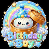 Birthday Boy PNG, Kawaii Dumpling Party Design, Rainbow Birthday Sublimation Graphic