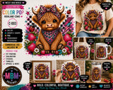 Highland Cow PNG Bundle, 10 Colorful Designs, Clover's Adventures Collection (Digital Download)