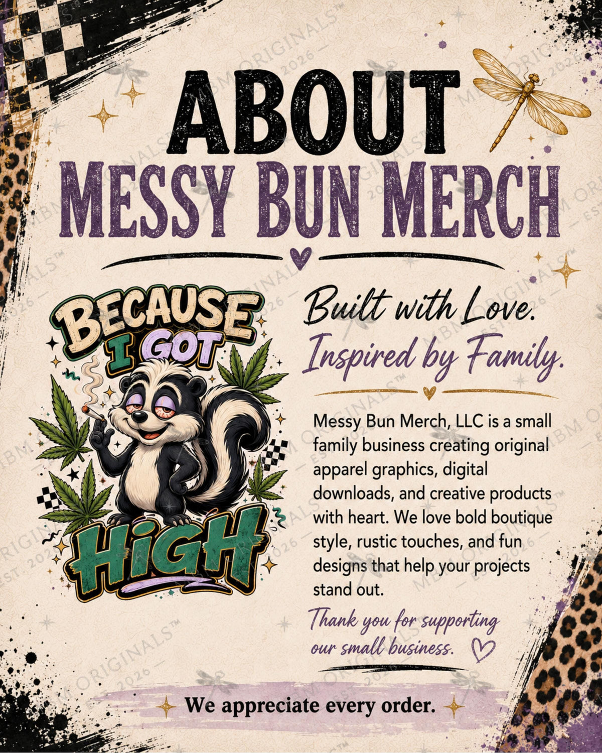Because I Got High PNG, Funny Stoner Skunk Shirt Design, Cannabis Sublimation Graphic