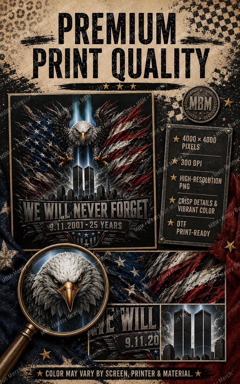 9/11 25th Anniversary Eagle Memorial PNG, Patriotic DTF Design (Digital Download)
