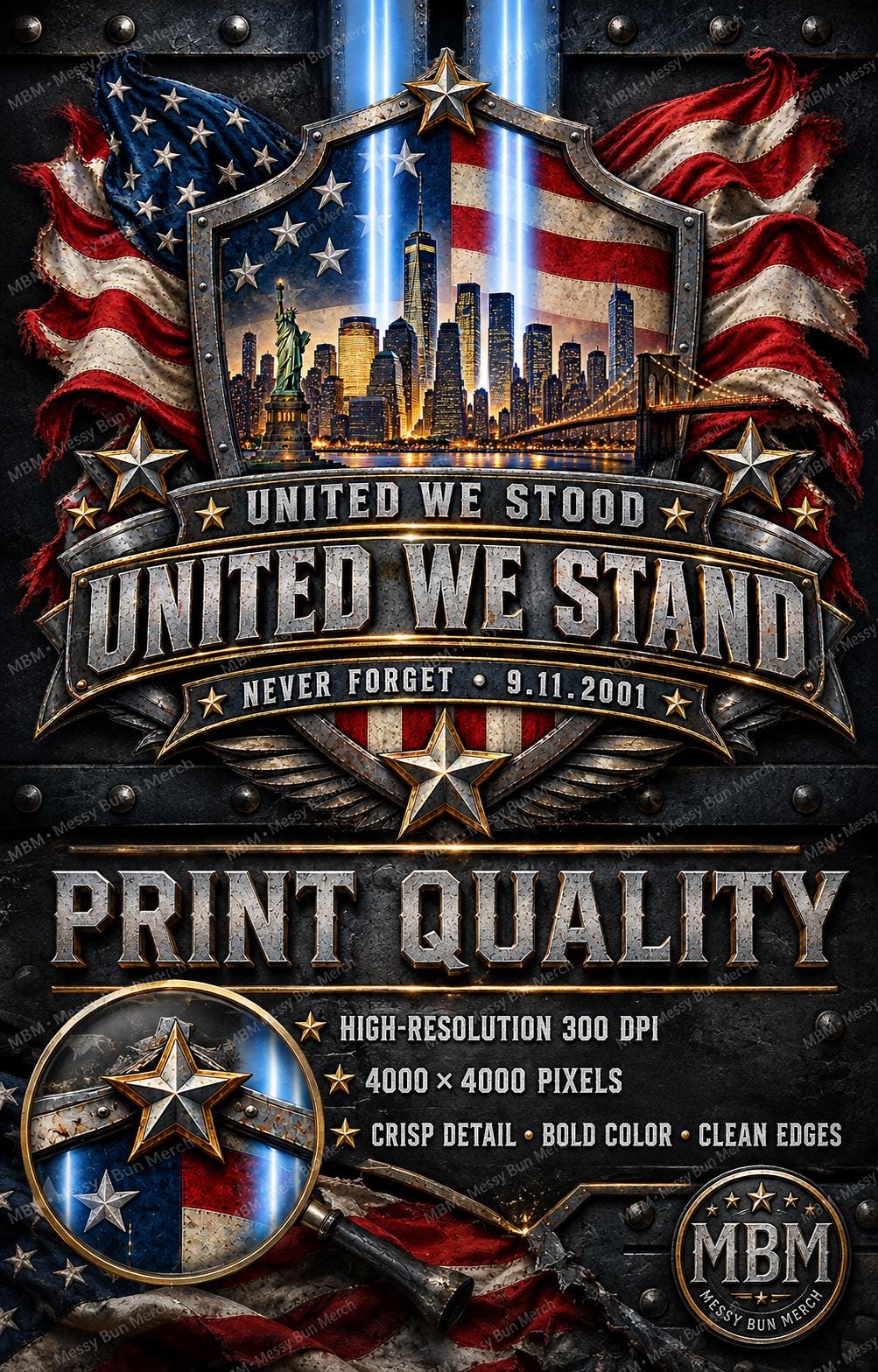 9/11 Memorial PNG | NYC Skyline Tribute, Statue of Liberty (Digital Download)