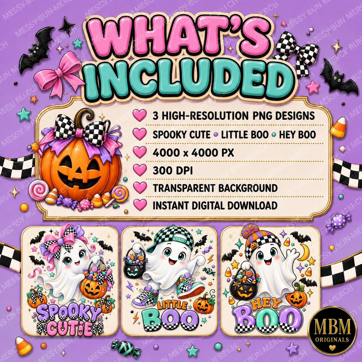 Kids Halloween Ghost PNG Bundle | Spooky Cutie, Little Boo, Hey Boo (Digital Download)