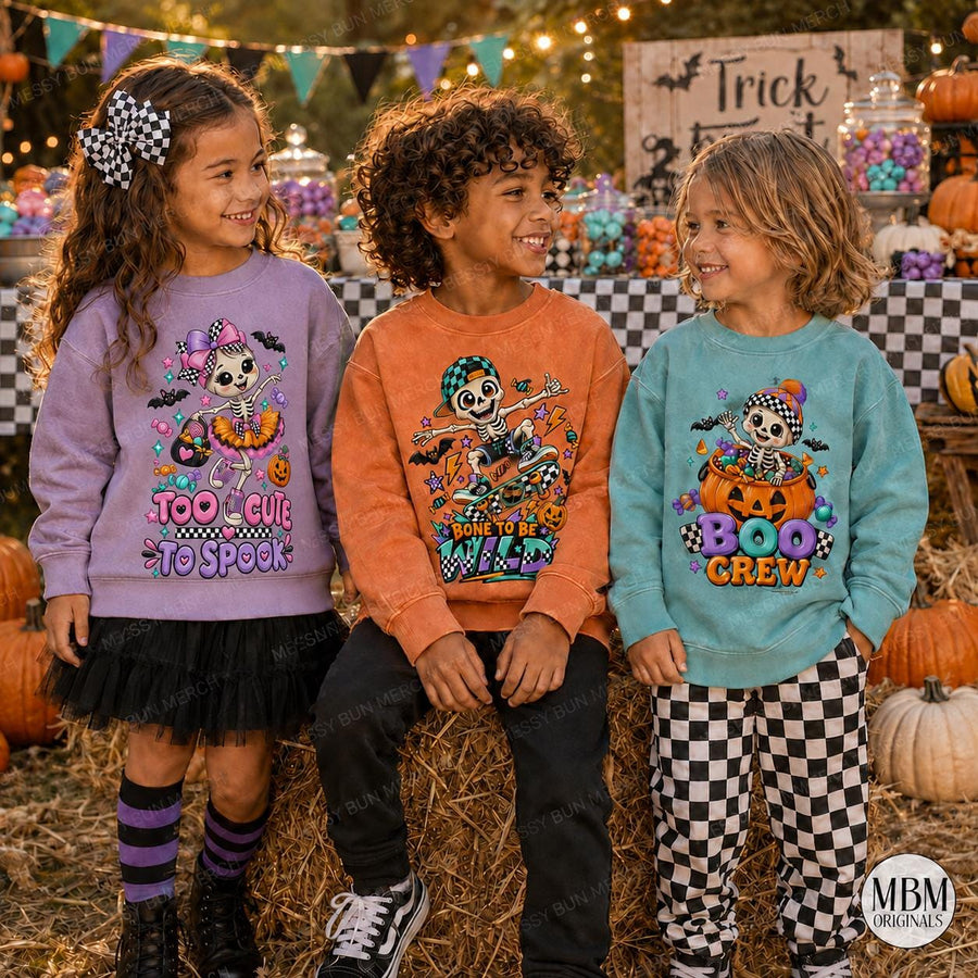 Kids Halloween Skeleton PNG Bundle | Spooky Shirt Design (Digital Download)