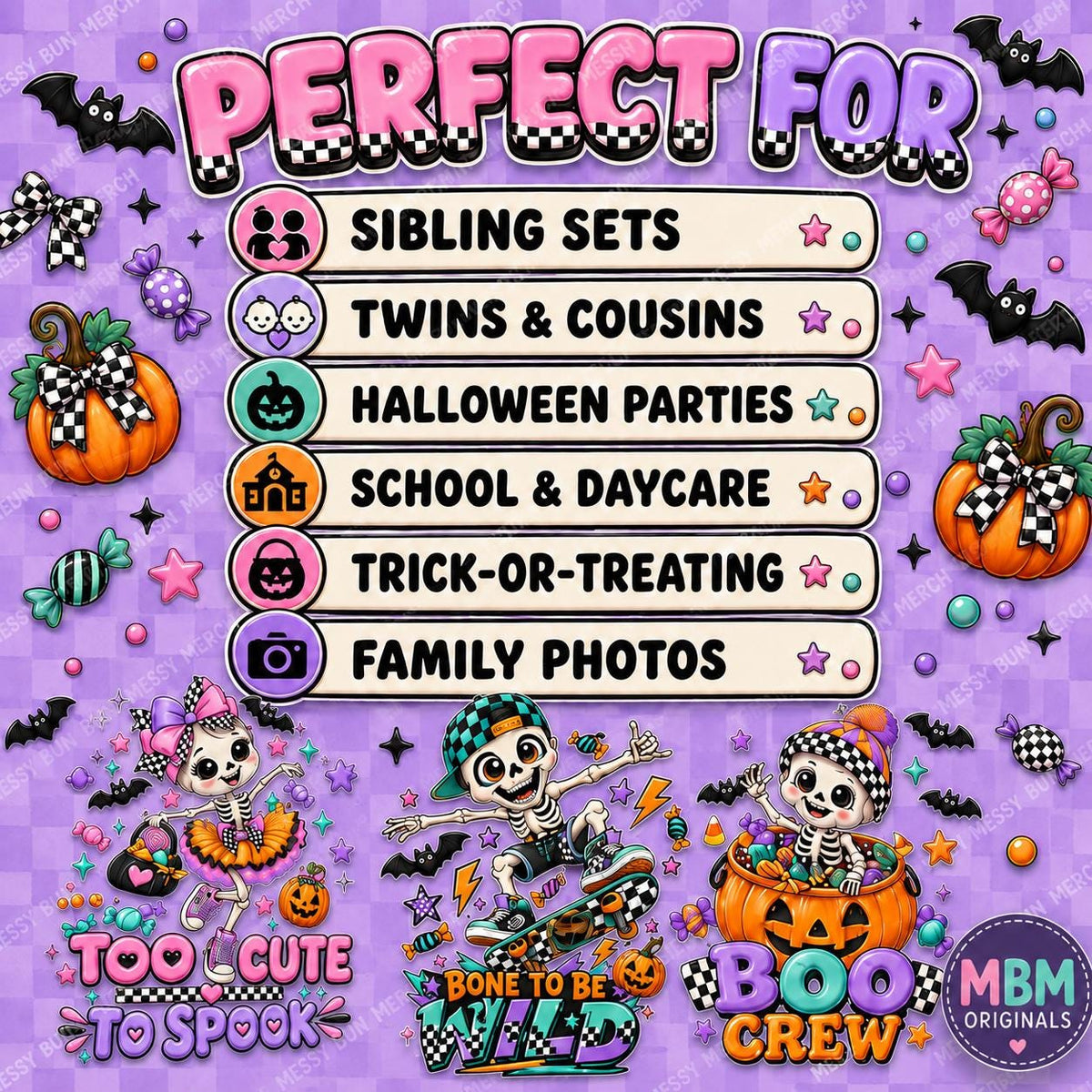 Kids Halloween Skeleton PNG Bundle | Spooky Shirt Design (Digital Download)