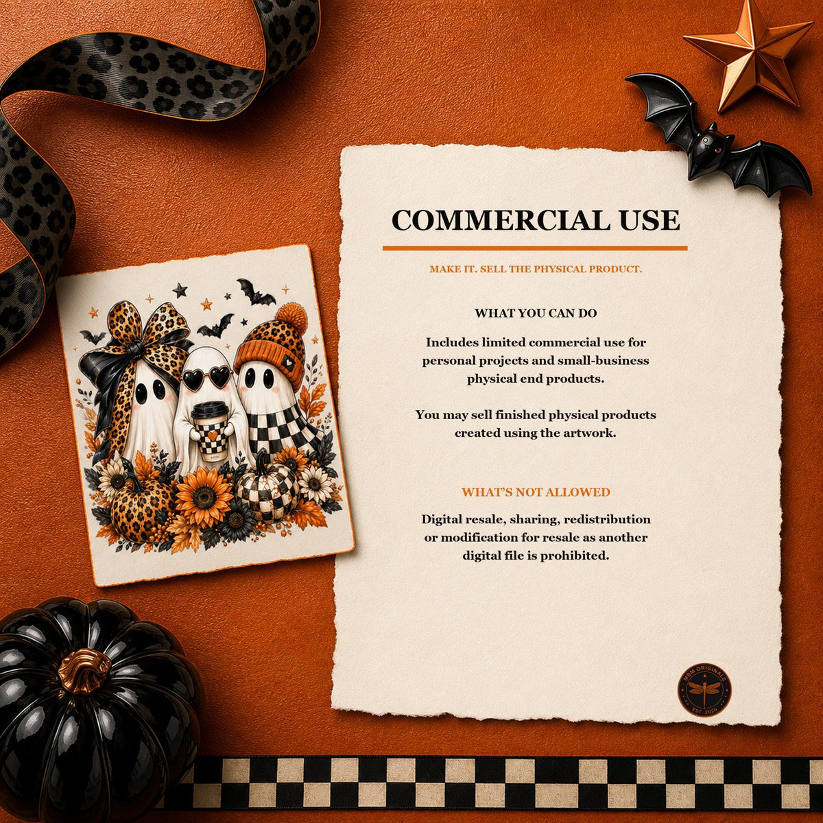 Halloween Ghost Trio PNG | Leopard Bow, Coffee & Pumpkin Fall