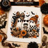 Halloween Ghost Trio PNG | Leopard Bow, Coffee & Pumpkin Fall