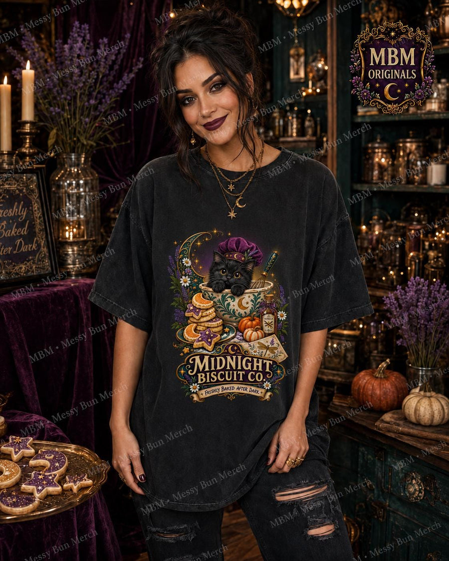 Midnight Biscuit Co. Black Cat Halloween Bakery PNG Design (Digital Download)