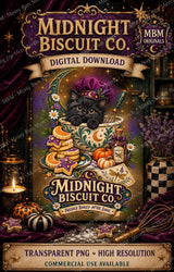 Midnight Biscuit Co. Black Cat Halloween Bakery PNG Design (Digital Download)