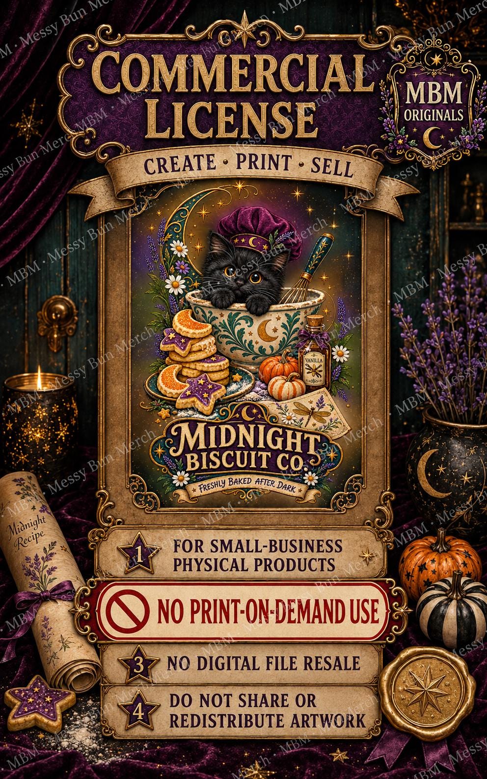 Midnight Biscuit Co. Black Cat Halloween Bakery PNG Design (Digital Download)