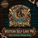 Western Horse Rodeo PNG, Turquoise Horseshoe, Cowgirl Comeback Design (Digital Download)