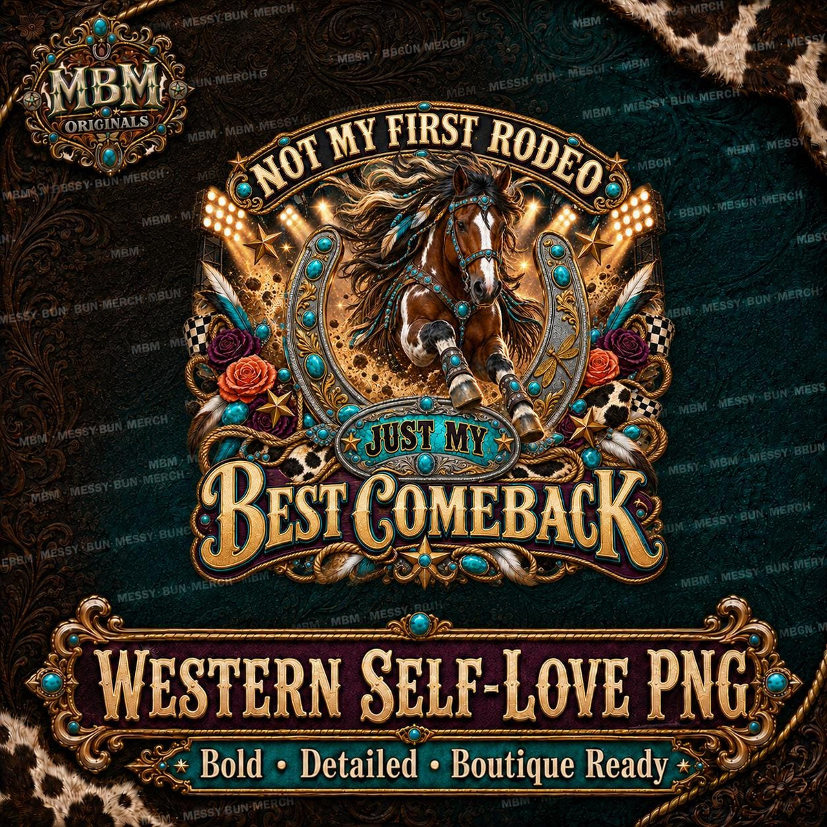 Western Horse Rodeo PNG, Turquoise Horseshoe, Cowgirl Comeback Design (Digital Download)