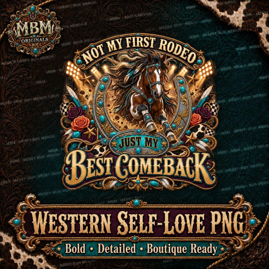 Western Horse Rodeo PNG, Turquoise Horseshoe, Cowgirl Comeback Design (Digital Download)