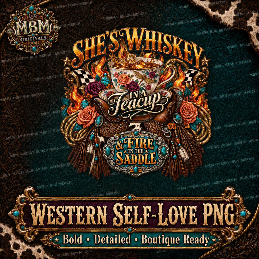 She's Whiskey in a Teacup PNG, Fire in the Saddle Western PNG, Cowgirl Sublimation Design, Western Saddle PNG, Country Girl Shirt Design