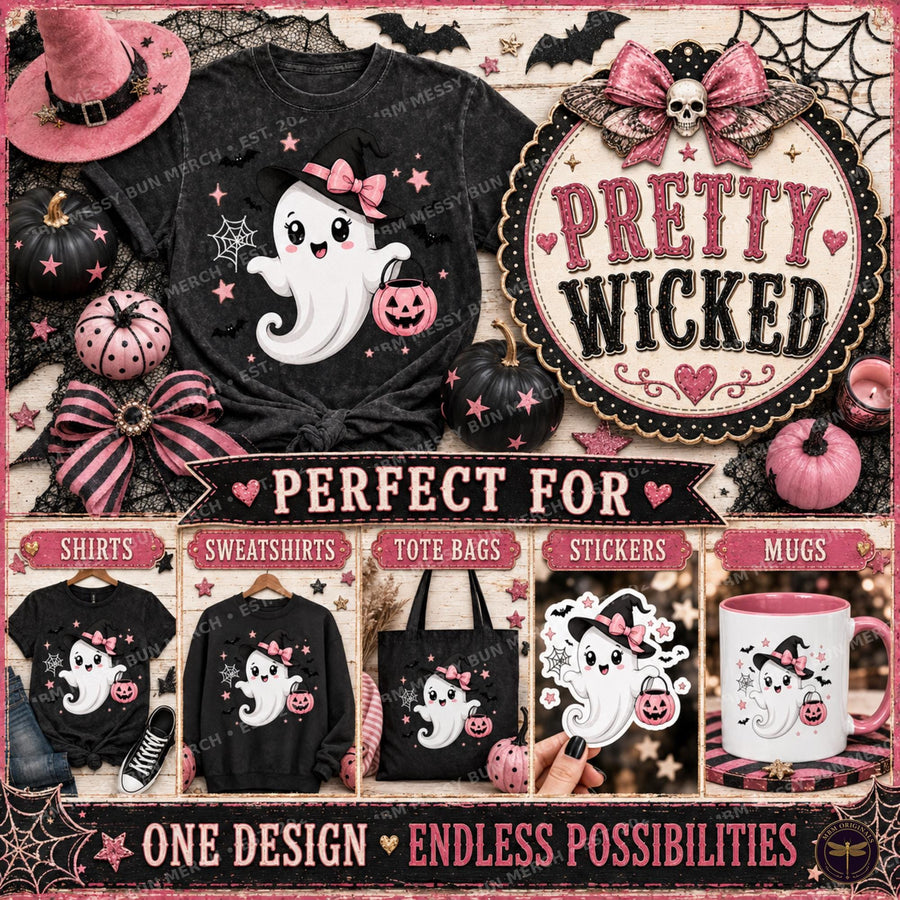 Pretty Wicked Pink Halloween PNG Bundle, 11 Spooky Boutique Designs for DTF and Sublimation