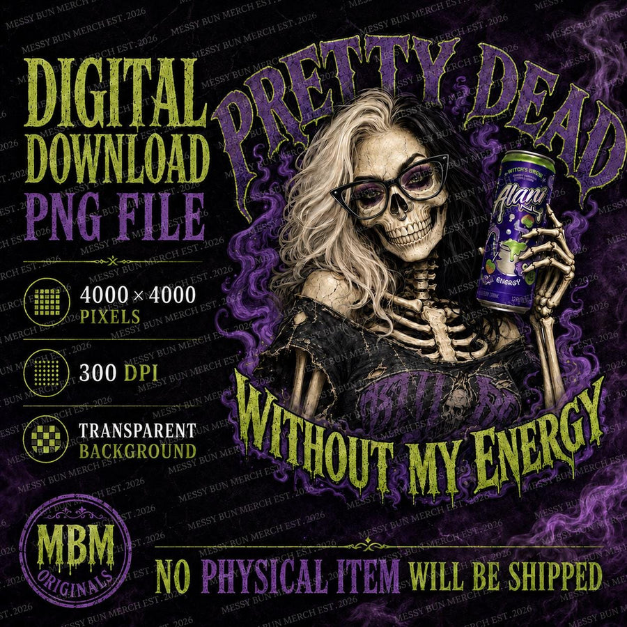 Skeleton Girl Energy Drink PNG, Gothic Glam Design (Digital Download)