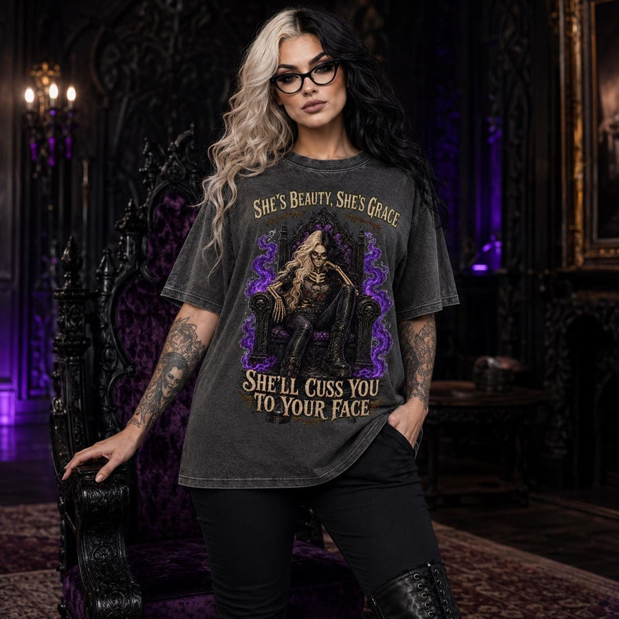 She'll Cuss You, Skeleton Girl, Funny Gothic Sarcastic Design
