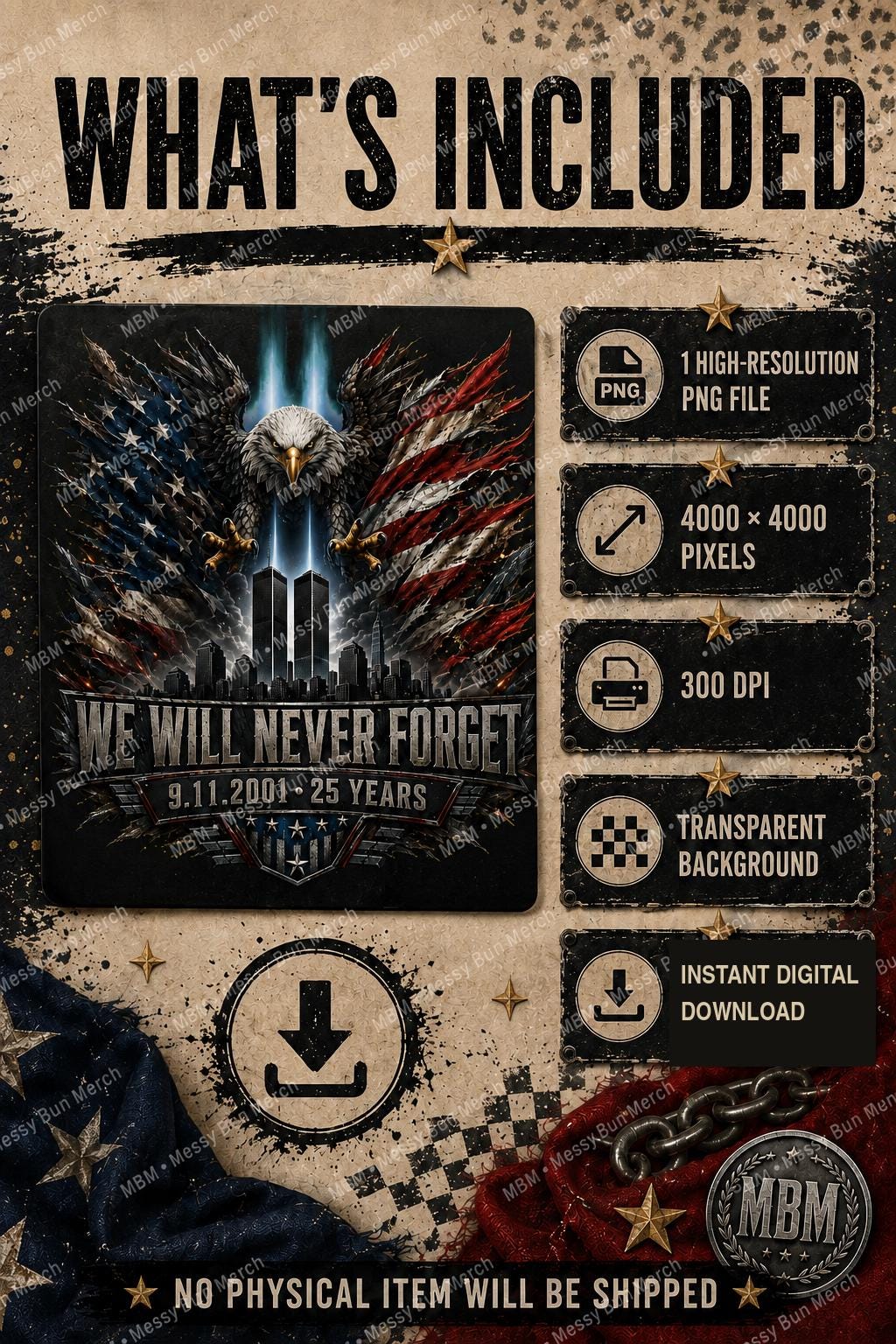 9/11 25th Anniversary Eagle Memorial PNG, Patriotic DTF Design (Digital Download)