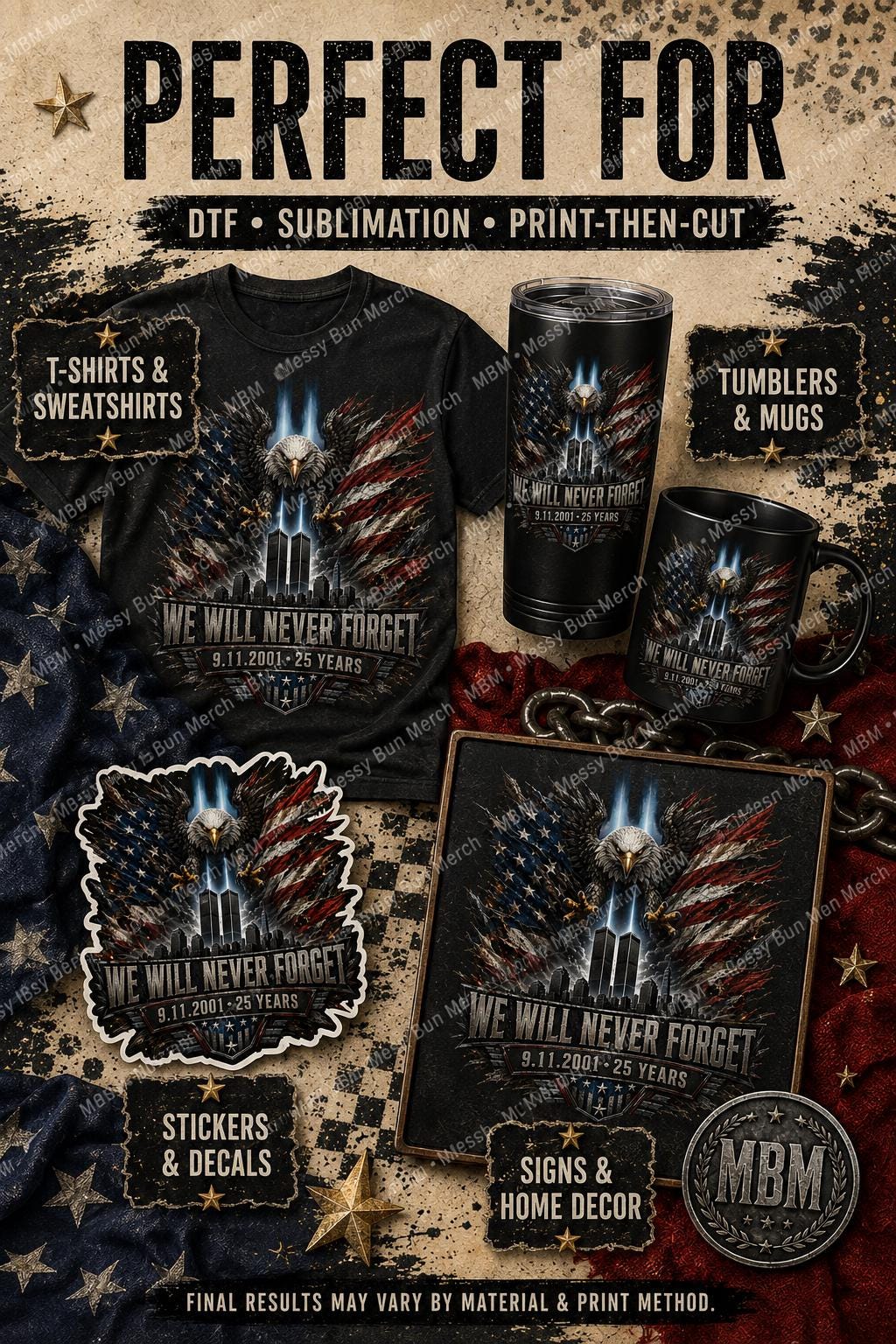 9/11 25th Anniversary Eagle Memorial PNG, Patriotic DTF Design (Digital Download)