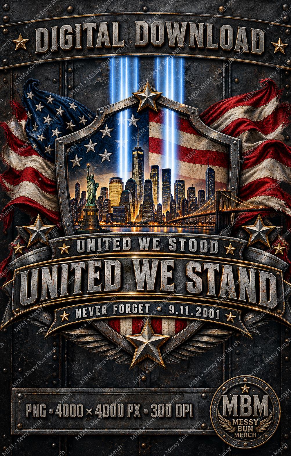 9/11 Memorial PNG | NYC Skyline Tribute, Statue of Liberty (Digital Download)