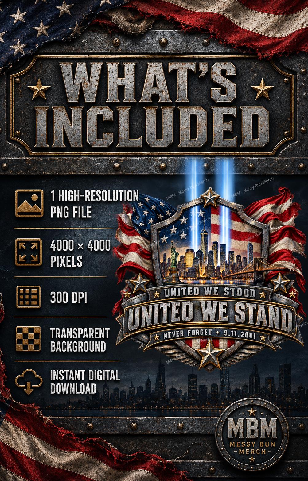 9/11 Memorial PNG | NYC Skyline Tribute, Statue of Liberty (Digital Download)