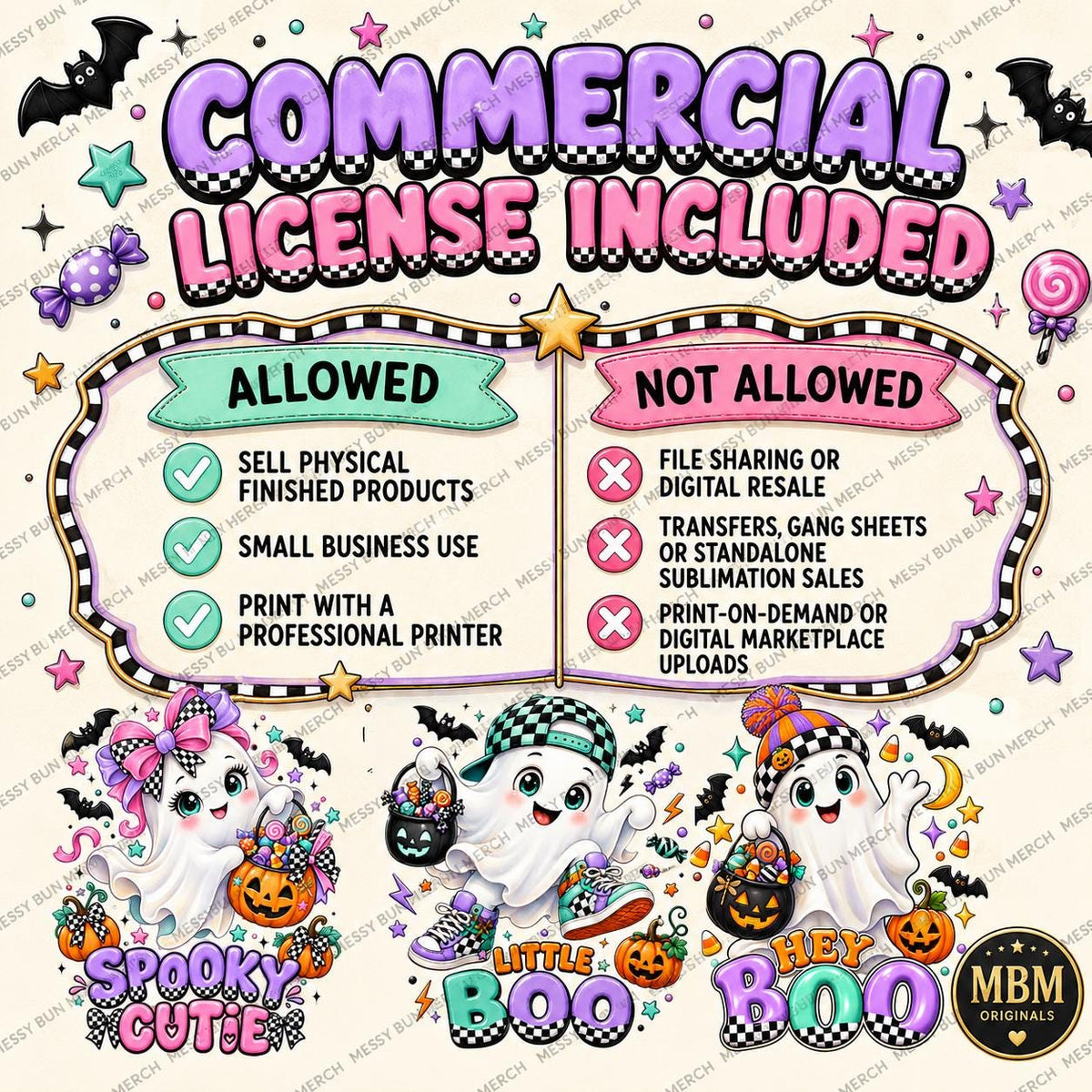 Kids Halloween Ghost PNG Bundle | Spooky Cutie, Little Boo, Hey Boo (Digital Download)