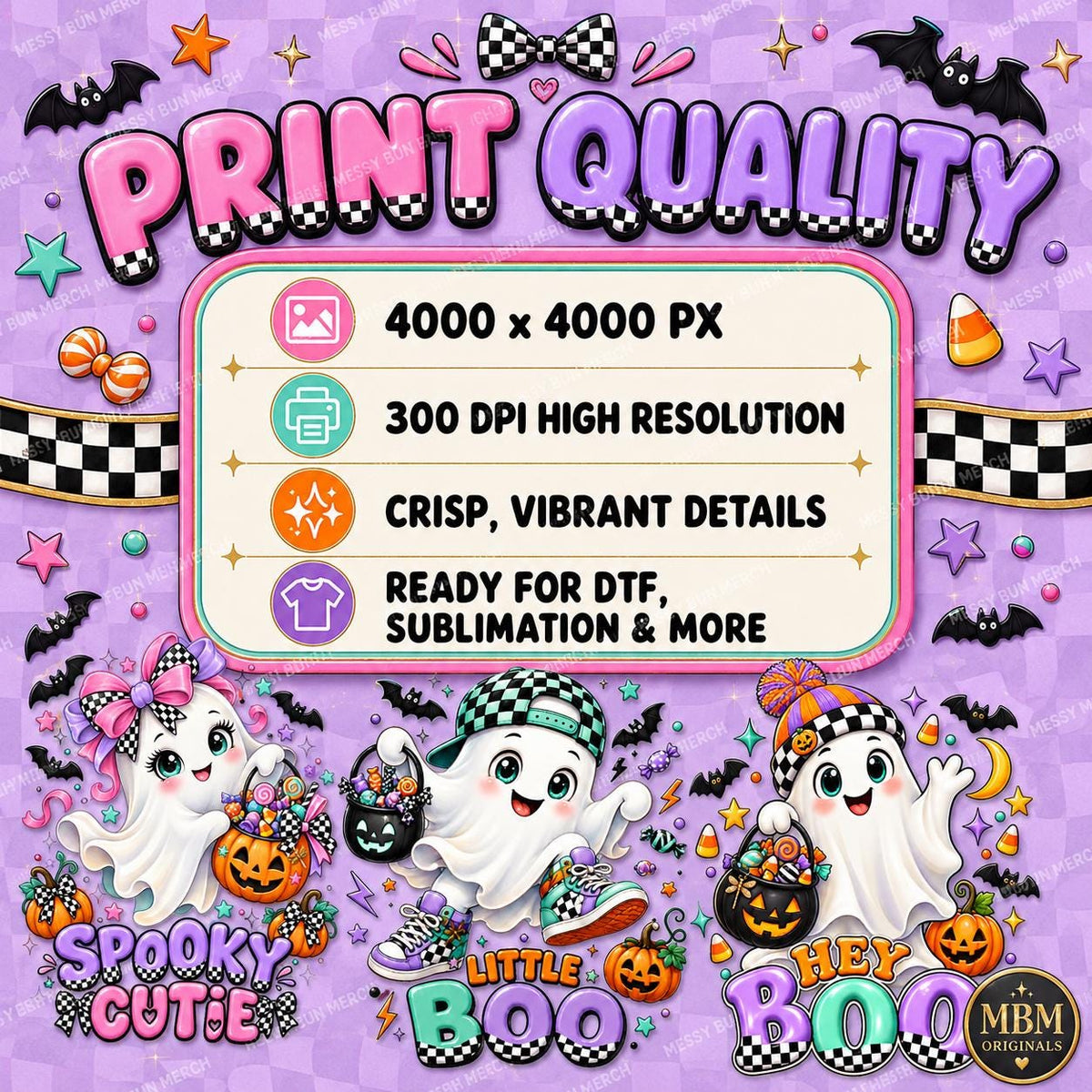 Kids Halloween Ghost PNG Bundle | Spooky Cutie, Little Boo, Hey Boo (Digital Download)