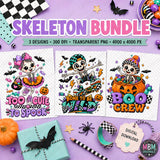Kids Halloween Skeleton PNG Bundle | Spooky Shirt Design (Digital Download)