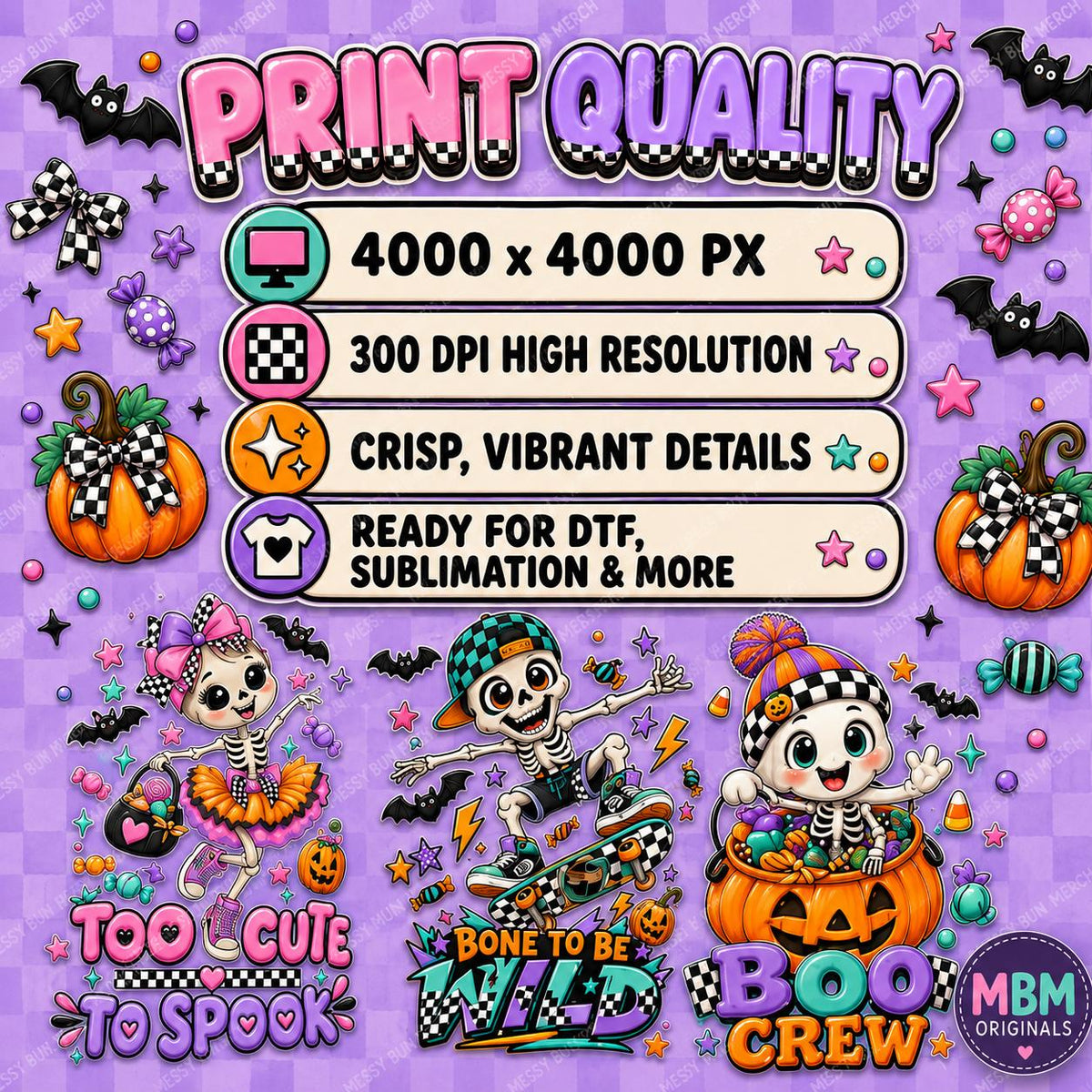 Kids Halloween Skeleton PNG Bundle | Spooky Shirt Design (Digital Download)