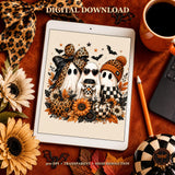 Halloween Ghost Trio PNG | Leopard Bow, Coffee & Pumpkin Fall