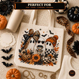 Halloween Ghost Trio PNG | Leopard Bow, Coffee & Pumpkin Fall