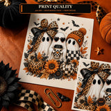 Halloween Ghost Trio PNG | Leopard Bow, Coffee & Pumpkin Fall