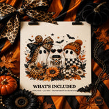 Halloween Ghost Trio PNG | Leopard Bow, Coffee & Pumpkin Fall