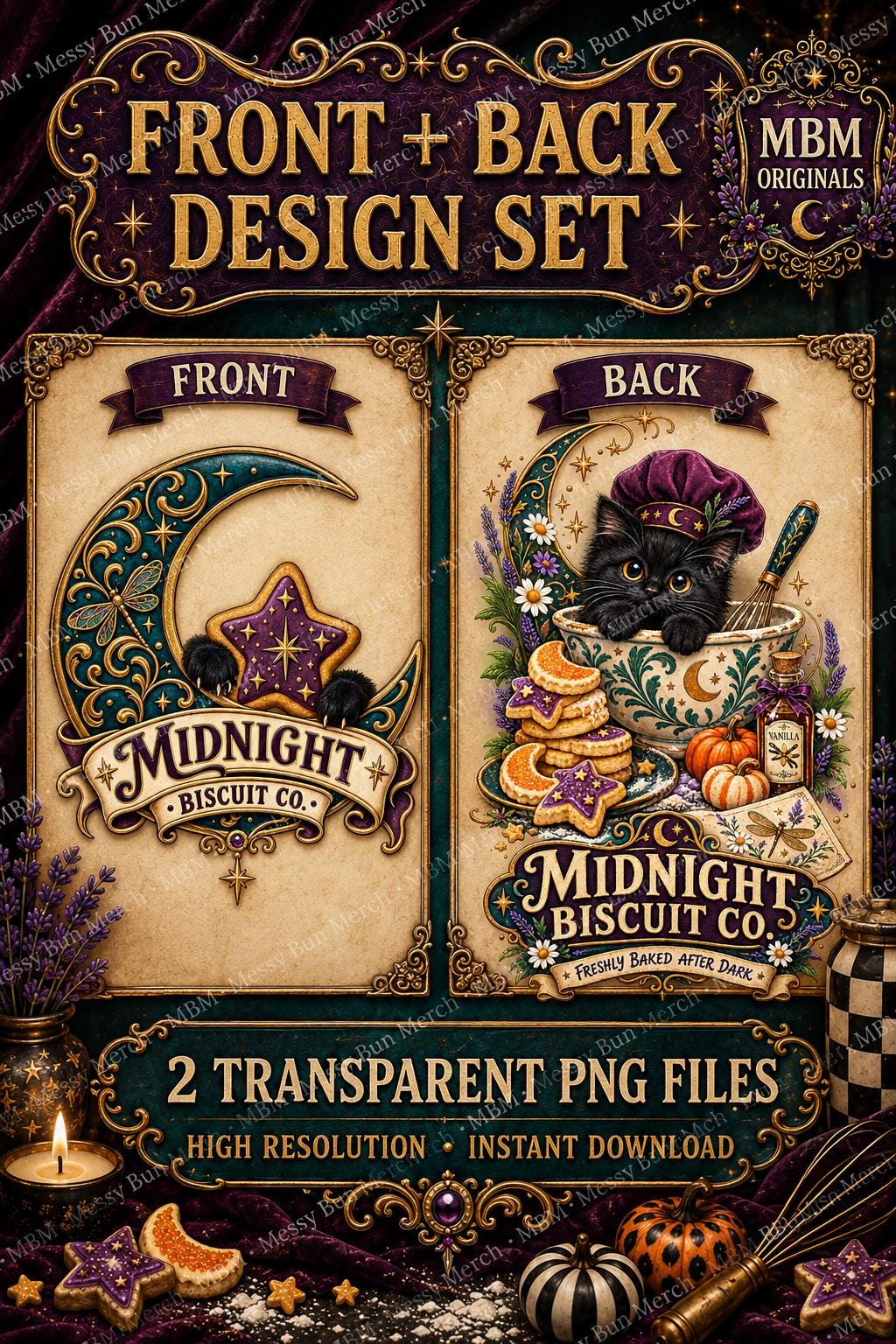 Midnight Biscuit Co. Black Cat Halloween Bakery PNG Design (Digital Download)