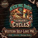 Kicking Dust Breaking Cycles Western Cowboy Boots PNG Design (Digital Download)