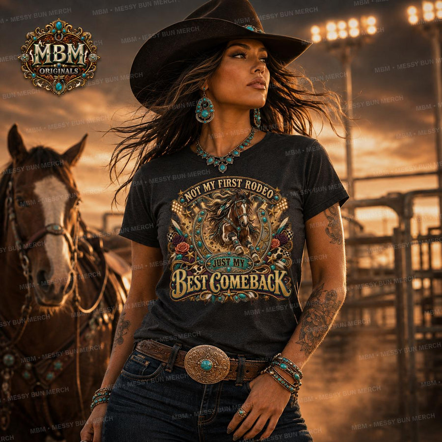 Western Horse Rodeo PNG, Turquoise Horseshoe, Cowgirl Comeback Design (Digital Download)