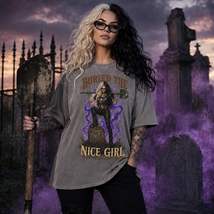 Buried the Nice Girl PNG, Skeleton Girl, Funny Gothic Graveyard Design